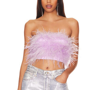 Lovers + Friends Lavender Bustier Top XXS Purple Feathers Pinup Revolve $158 NEW